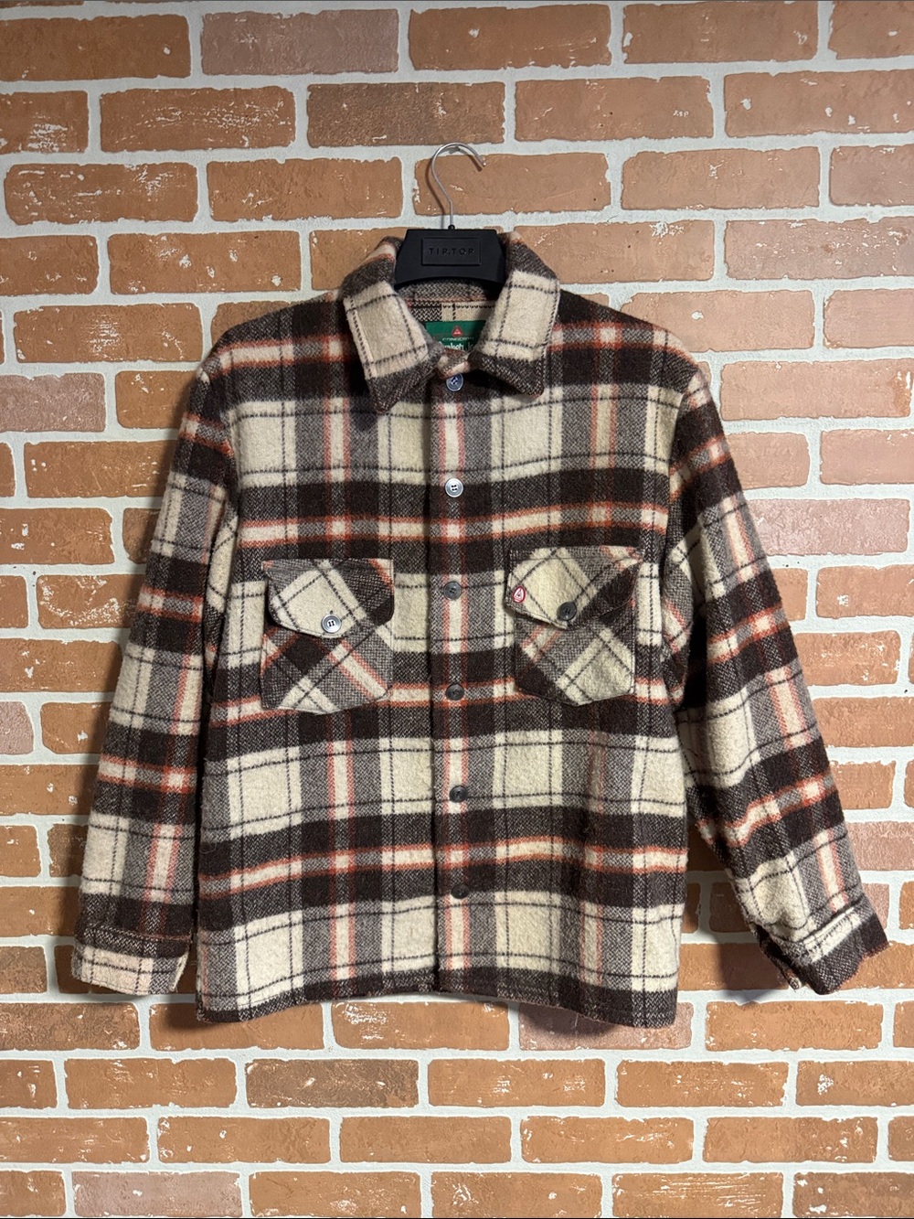 Canadian Lumber Jac Plaid Wool Blend Overshirt Jacket - Brown Cream